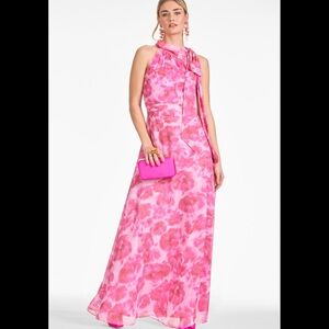Pink Floral Halter Maxi Dress